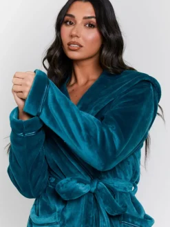 Blauwgroen - Christmas Ribbon Trim Luxury Fleece Hooded Maxi Robe*Loungeable Hot