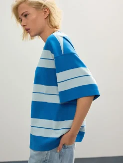 Blauw/lichtblauw - Boxy oversized T-shirt met relaxte pasvorm van zware stof en ronde hals*Next Discount