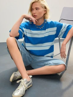 Blauw/lichtblauw - Boxy oversized T-shirt met relaxte pasvorm van zware stof en ronde hals*Next Discount