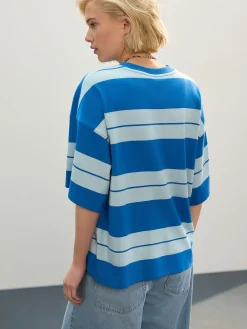 Blauw/lichtblauw - Boxy oversized T-shirt met relaxte pasvorm van zware stof en ronde hals*Next Discount