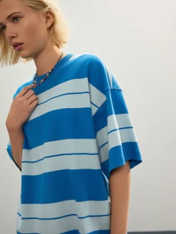 Blauw/lichtblauw - Boxy oversized T-shirt met relaxte pasvorm van zware stof en ronde hals*Next Discount