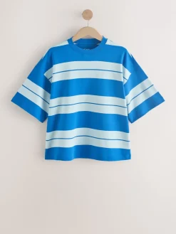 Blauw/lichtblauw - Boxy oversized T-shirt met relaxte pasvorm van zware stof en ronde hals*Next Discount