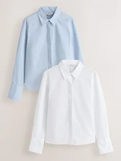 - Fitted Stretch Essential Long Sleeve Shirts 2 Pack*Next Outlet