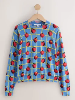 Blue Apple Check Pattern - Soft Touch Ronde hals Katoen Rijke Trui*Next New