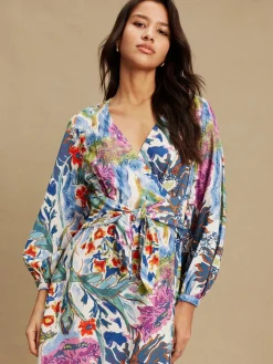 - V-Neck Tie Waist Long Sleeve Midi Dress*Next New