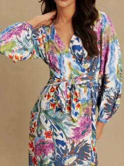 - V-Neck Tie Waist Long Sleeve Midi Dress*Next New