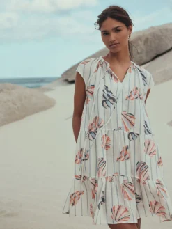 - V-Neck Tiered Mini Dress with Linen*Next Hot