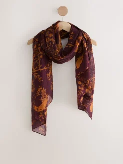 Bordeauxrode vogel-Print - Dunne plissé sjaal*Next Outlet