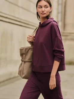 Bordeauxrood - Behaaglijk zacht aanvoelend geribbeld overhead sweatshirt met capuchon*Next Discount