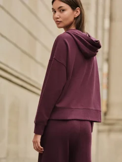 Bordeauxrood - Behaaglijk zacht aanvoelend geribbeld overhead sweatshirt met capuchon*Next Discount