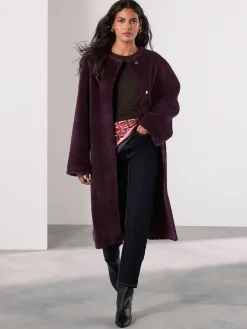 Bordeauxrood - Faux Fur Collarless Coat*Next Best