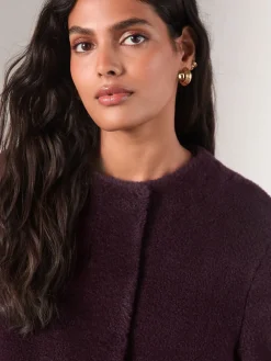 Bordeauxrood - Faux Fur Collarless Coat*Next Best