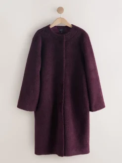 Bordeauxrood - Faux Fur Collarless Coat*Next Best