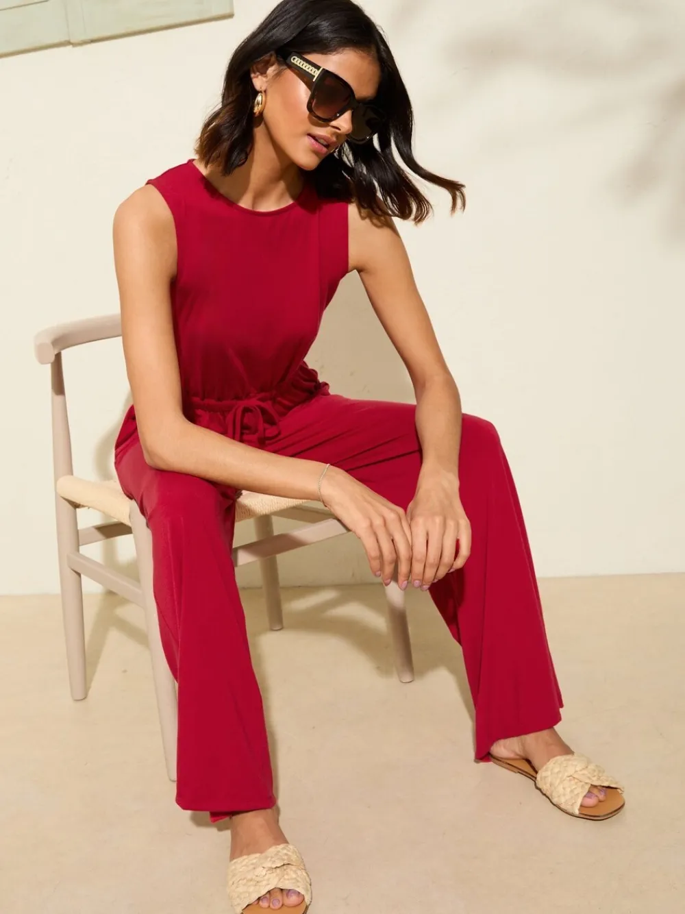 - Scoop Neck Sleeveless Wide Leg Jersey Jumpsuit*Friends Like These Outlet