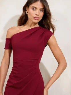 - - Midi-jurk met blote schouders en gerimpelde taille*Lipsy Hot