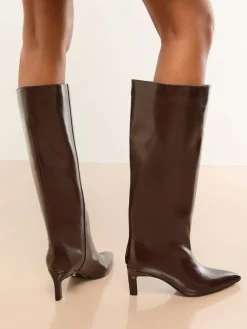 - Faux Leather Knee High Low Kitten Heel Boots*Lipsy Online