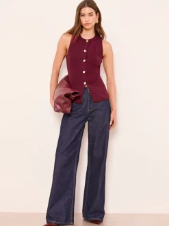 - Lange gebreide mouwloze gilet*Lipsy Discount