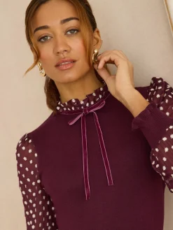 - Frill Neck Chiffon Sleeve Knitted Mini Dress*Love & Roses New