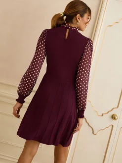 - Frill Neck Chiffon Sleeve Knitted Mini Dress*Love & Roses New