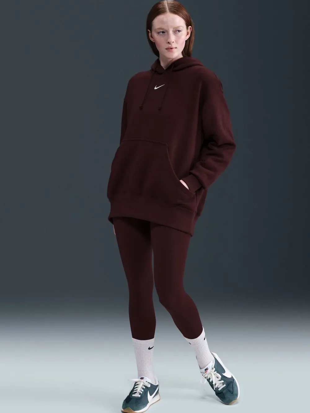 Bordeauxrood - oversized mini sportkleding Phoenix fleece swoosh pullover met hoodie*Nike Outlet