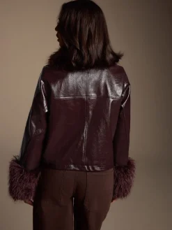 Bordeauxrood - PU Jacket with Faux Fur Trims*Next Clearance