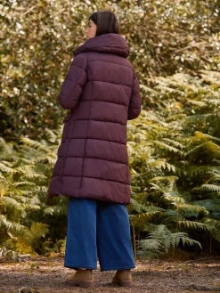 Bordeauxrood - Regenbestendige gewatteerde lange jas met capuchon*Next Sale