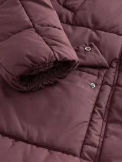 Bordeauxrood - Regenbestendige gewatteerde lange jas met capuchon*Next Sale