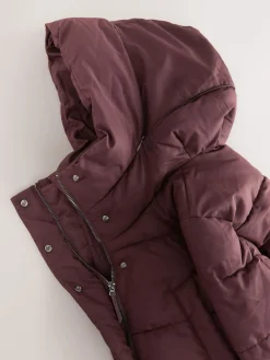 Bordeauxrood - Regenbestendige gewatteerde lange jas met capuchon*Next Sale
