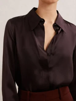 - Ameira Silk-Satin Concealed-Placket Shirt*Reiss Sale