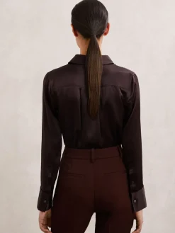 - Ameira Silk-Satin Concealed-Placket Shirt*Reiss Sale