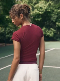 Bordeauxrood - Aansluitend geribbeld T-shirt*self. Clearance
