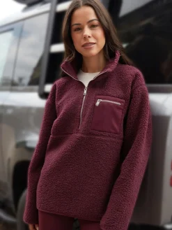 Bordeauxrood - borgfleece met korte rits*Threadbare Hot