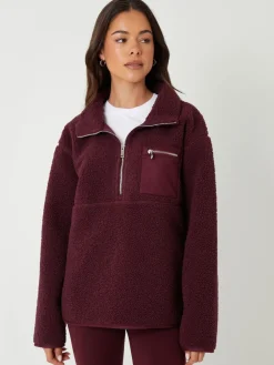 Bordeauxrood - borgfleece met korte rits*Threadbare Hot