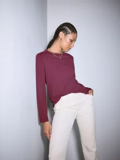 Bordeauxrood - T-shirt met lange mouwen en ronde hals*Next Clearance