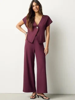 Bordeauxrood - Wide Leg Compact Trousers*Next Online