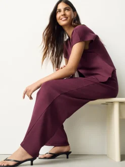 Bordeauxrood - Wide Leg Compact Trousers*Next Online