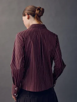 Bordeauxrood gestreept - Fitted Stretch Essential Long Sleeve Shirt*Next Clearance