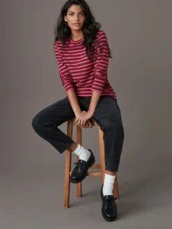 Bordeauxrood gestreept - T-shirt met lange mouwen en ronde hals*Next Online