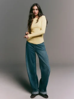 Boter Geel - Geribbelde top met ronde hals en lange mouwen*Next Sale