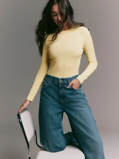 Boter Geel - Geribbelde top met ronde hals en lange mouwen*Next Sale