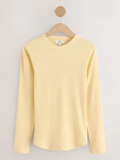 Boter Geel - Geribbelde top met ronde hals en lange mouwen*Next Sale