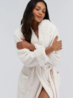 Fur Trim Long Dressing Gown*Boux Avenue Outlet