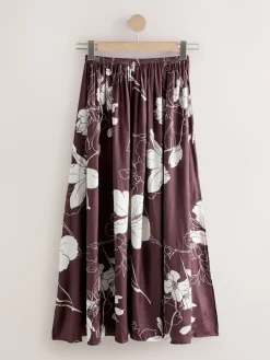 Brdeauxrood/ecru - Kew Collection Satin Midi Skirt*Next Hot