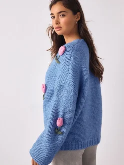 Bright Blue 3D Tulip - Zacht aanvoelend Grof gebreid vest*Next Sale