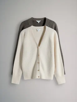 - 2 Pack Chunky Rib Knitted Cardigans With Wool*The Set Discount