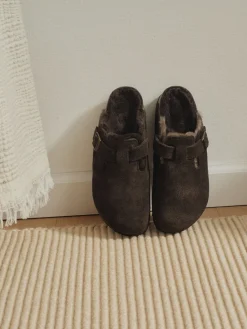 - - Boston klompen van suède en schapenvacht*Birkenstock Discount