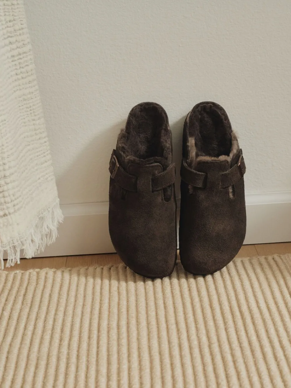 - - Boston klompen van suède en schapenvacht*Birkenstock Discount