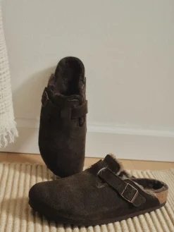 - - Boston klompen van suède en schapenvacht*Birkenstock Discount