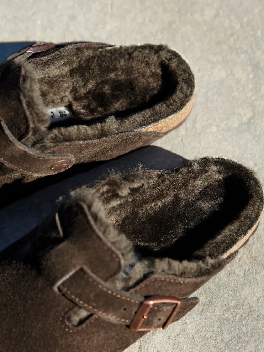 - - Boston klompen van suède en schapenvacht*Birkenstock Discount