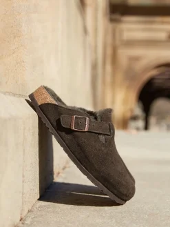 - - Boston klompen van suède en schapenvacht*Birkenstock Discount